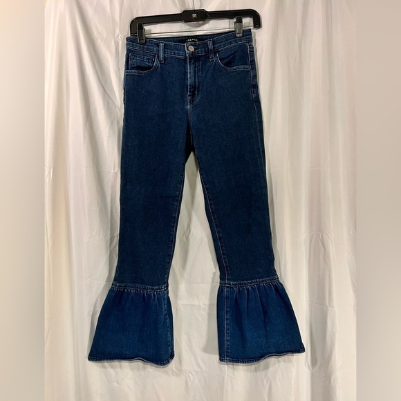 Womens jeans 25 dark blue Jo lo brand ruby crop flare hem flourish high rise - Picture 9 of 14